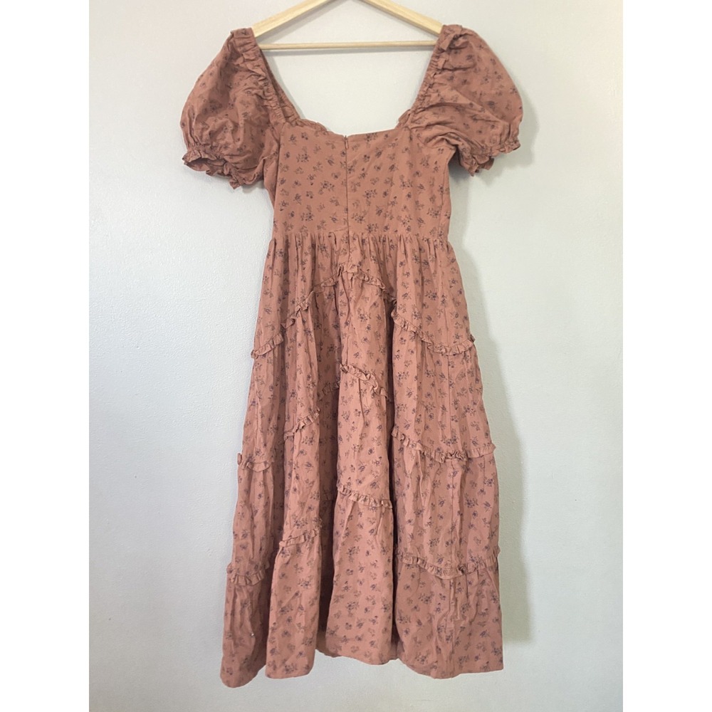 NEW Storia Floral Brown Ruffle Midi Dress Women Sz M 100% Cotton Cottagecore - Picture 8 of 15